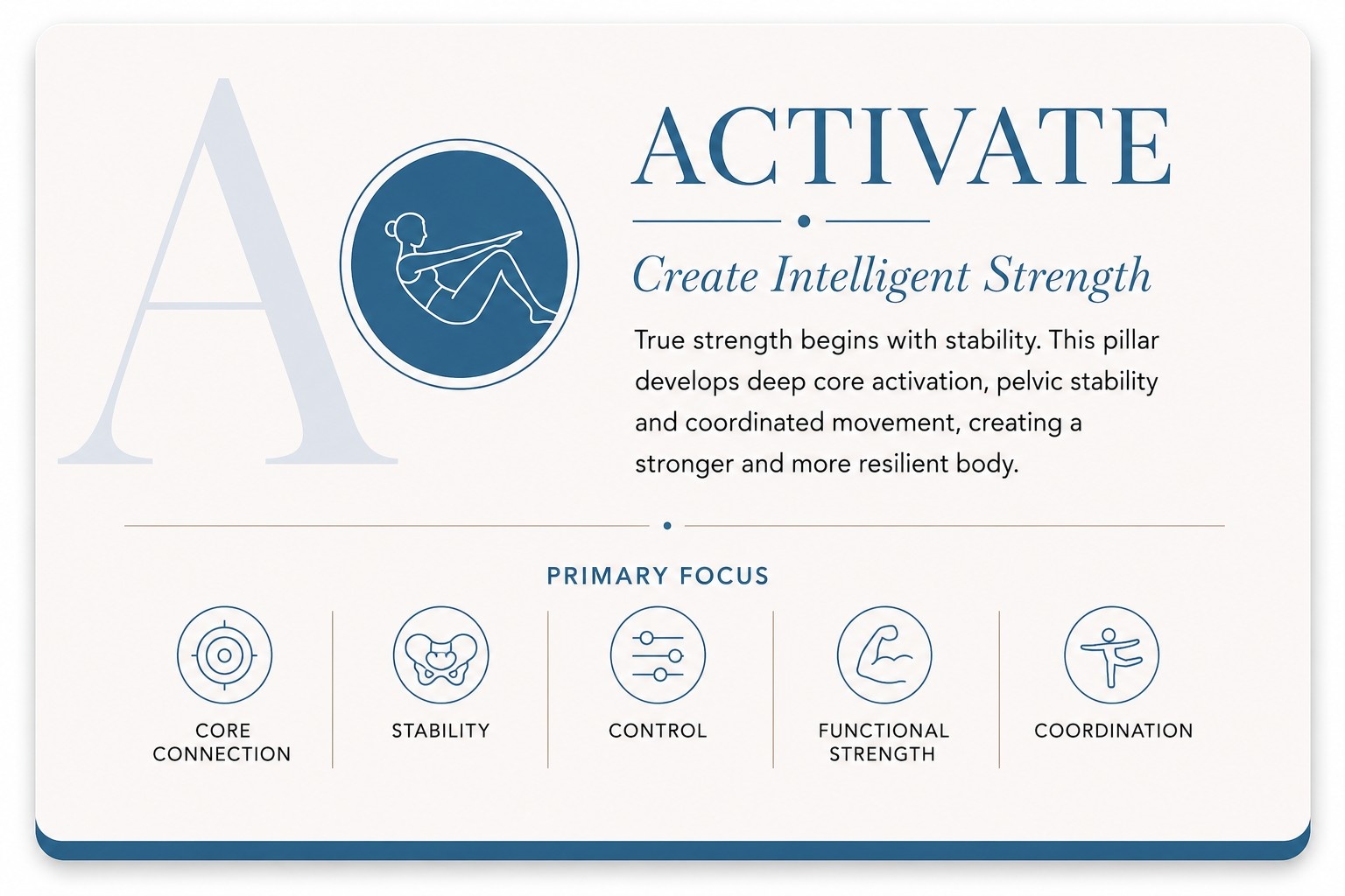 Core strengthening exercises and pelvic stability training at Essenzaa Pilates studio