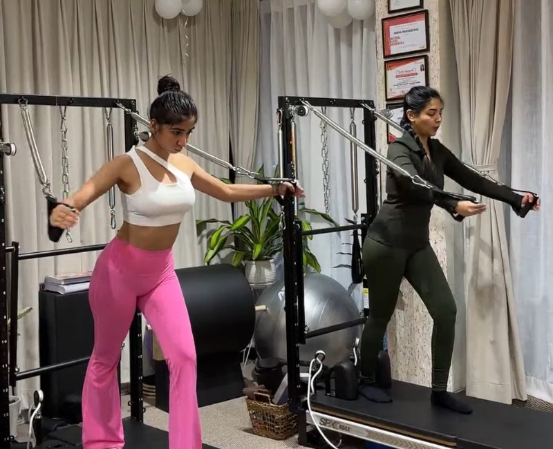 Duet reformer pilates session with resistance springs training at Essenzaa Pilates